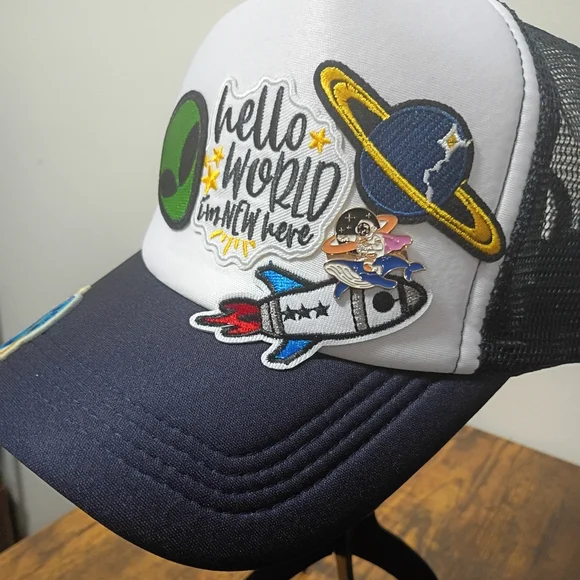 Space-Themed Trucker Hat with Patches - Picture 2 of 4